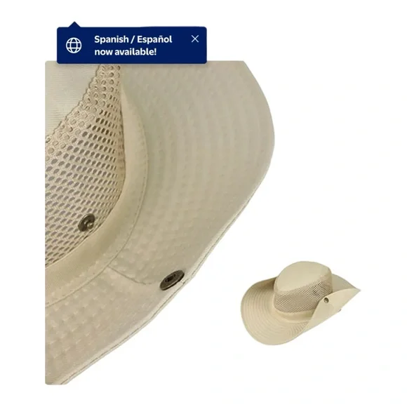 Beige Wide-Brim Outdoor Hat – Mesh Ventilation & Chin Strap - Picture 8 of 10